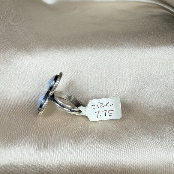 Handmade Blue Lace Agate Double Round Gemstone Silver Ring Jewelry Size 7.75 - Picture 4 of 5